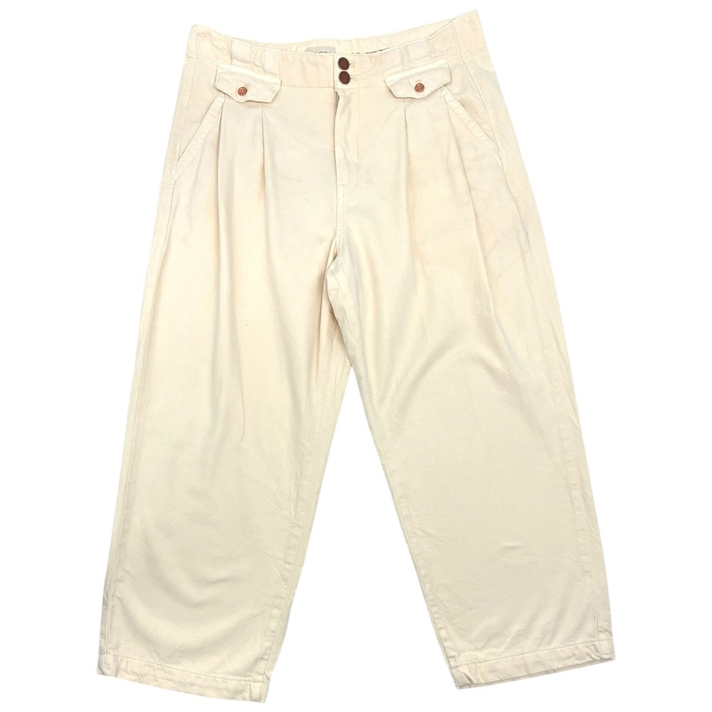 Pilcro Anthropologie‎ Ivory Ecru Cropped Wide Leg Pants High Rise Pleated 30
